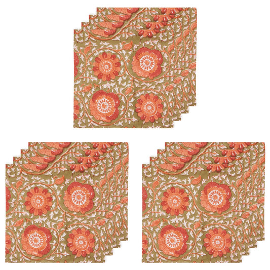 Set of 4 Napkin Block Print Zinnia