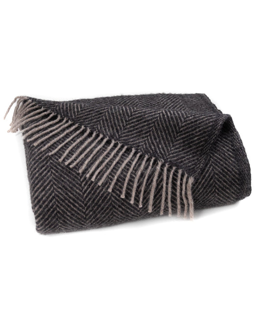 Highland Tweeds Herringbone  Pure New Wool Throw ~ Charcoal ~