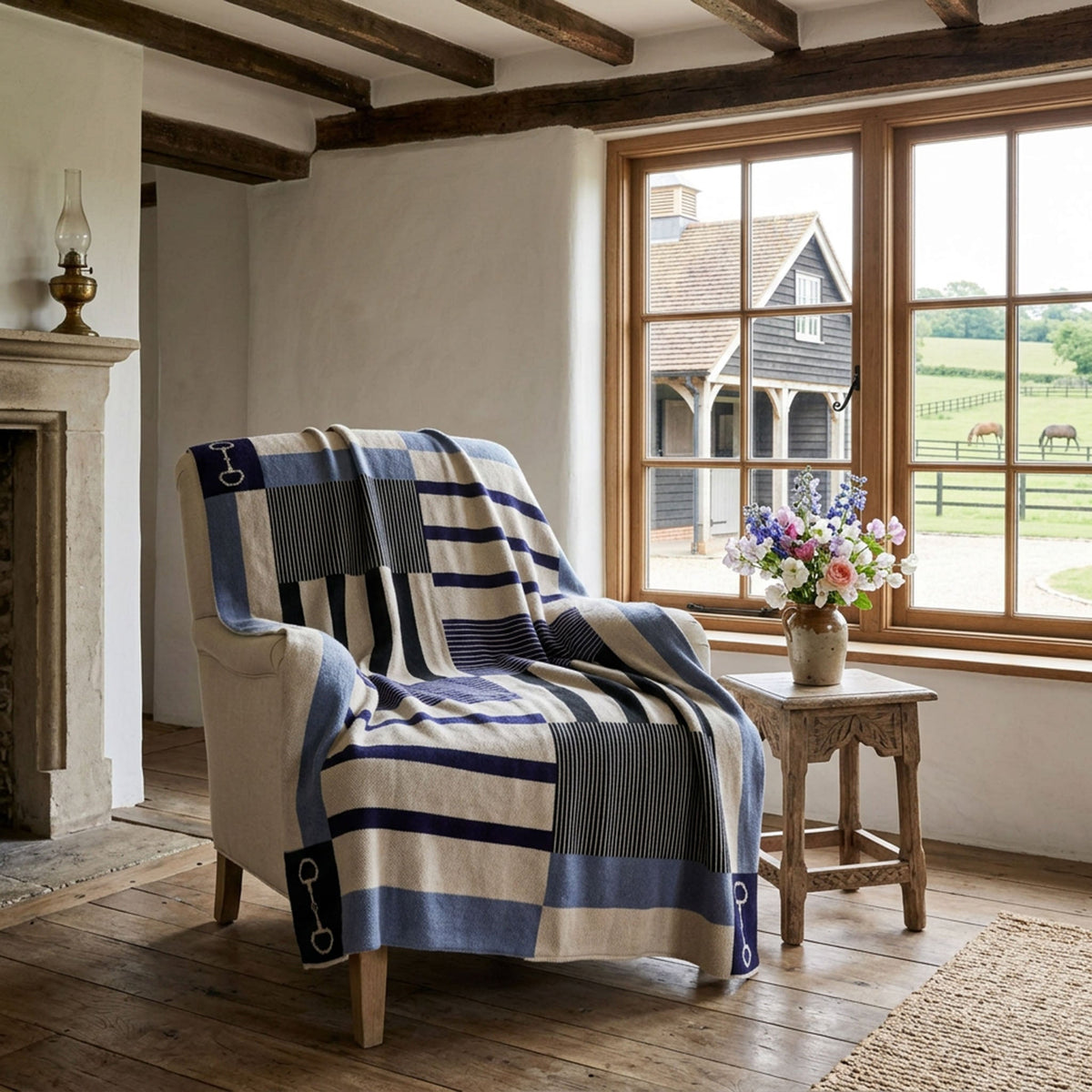 Equestrian Stable Stripe - Cotton Sustainable Knit Plaid Throw Blanket