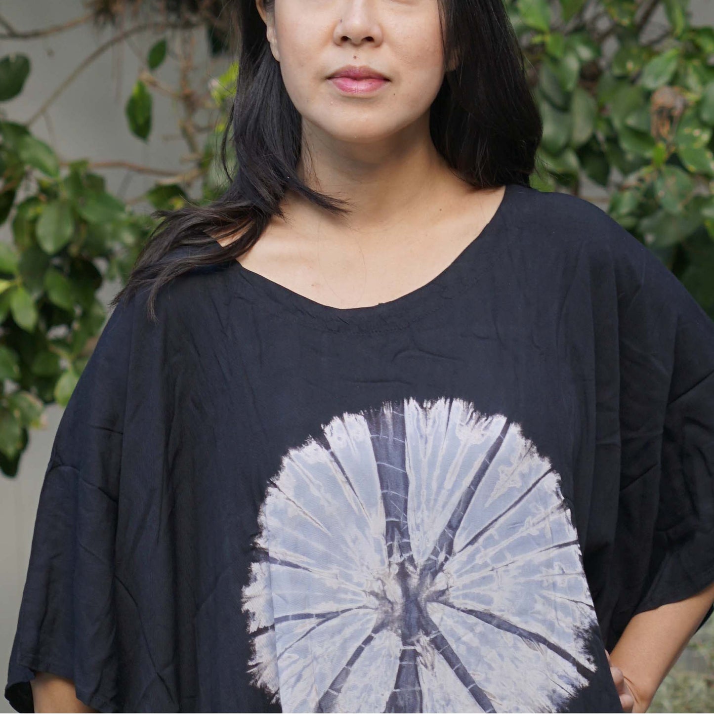 Kaftan Tie Dye Long Dress Shibori Black White Floral Pattern