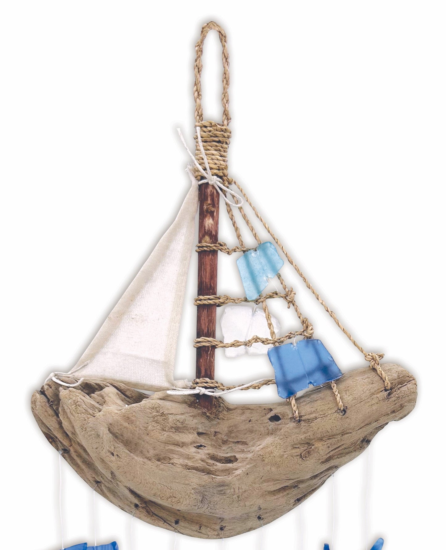 Glass Driftwood Boat Chime - 18 inches