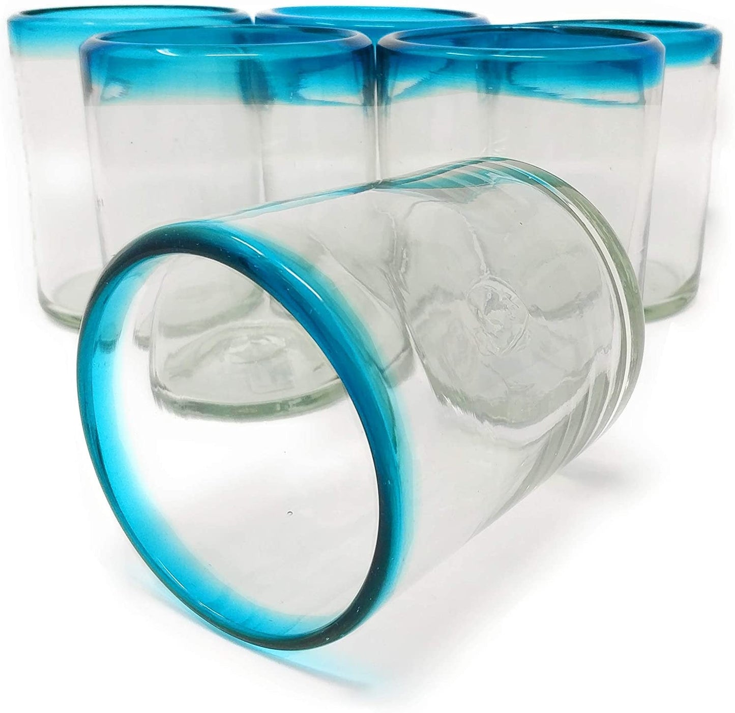 Aqua Rim Tumbler Glasses - Set of 6