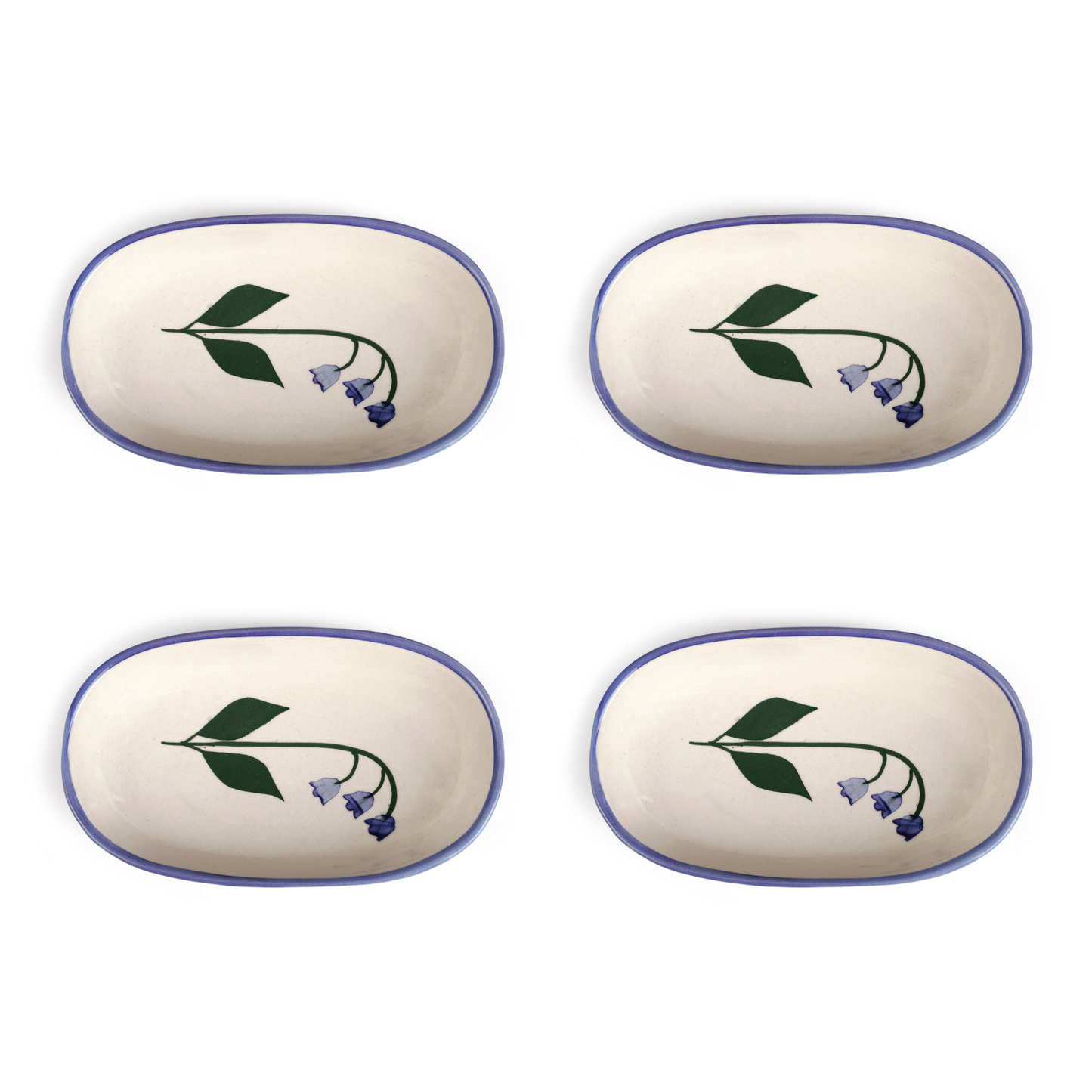Handmade Ceramic Serving Bowl - Blue Bell , 1.5 x 8 x 4 Inches - Set of 4