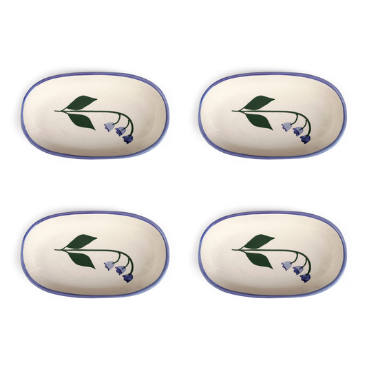 Handmade Ceramic Serving Bowl - Blue Bell , 1.5 x 8 x 4 Inches - Set of 4