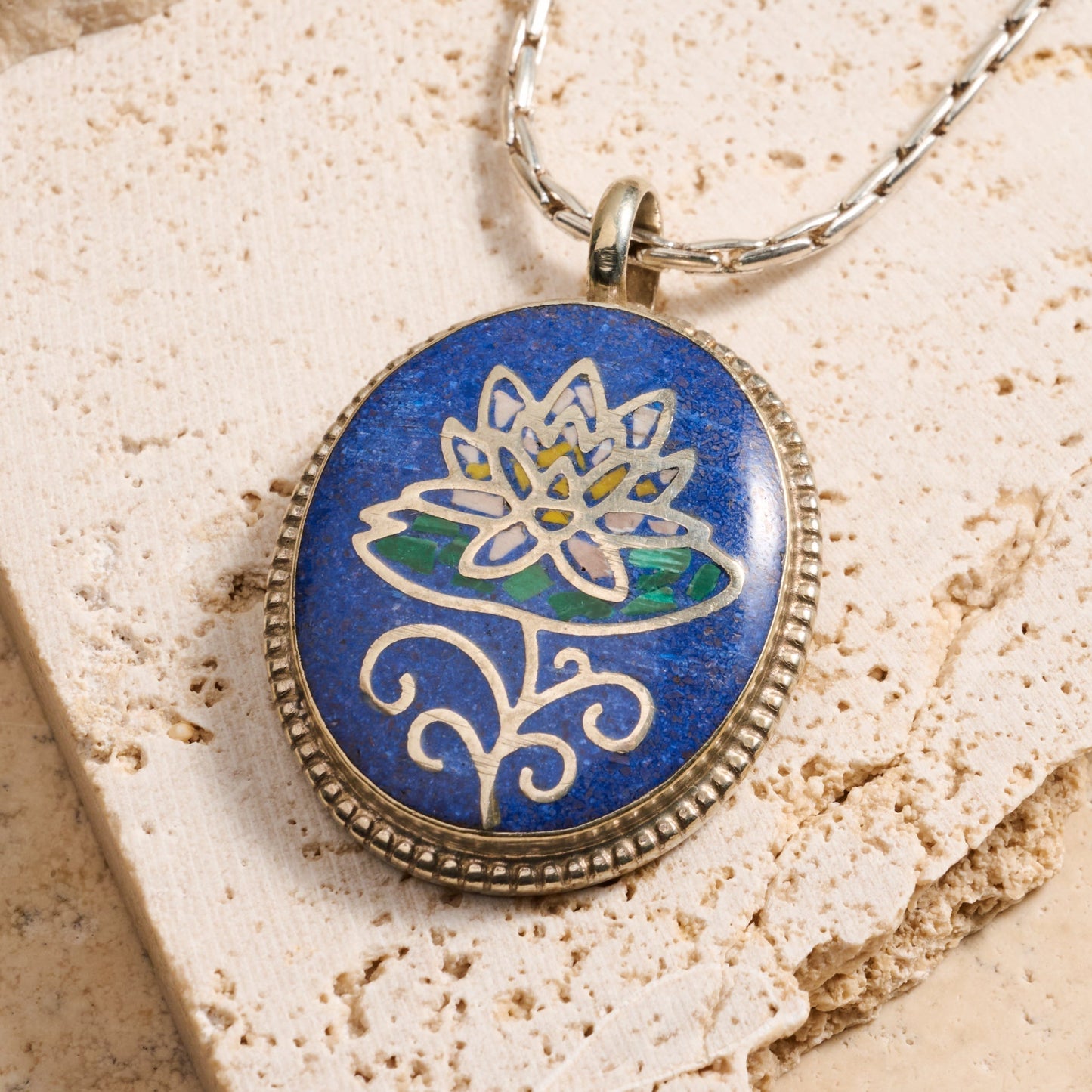 Lotus Mosaic Pendant Necklace