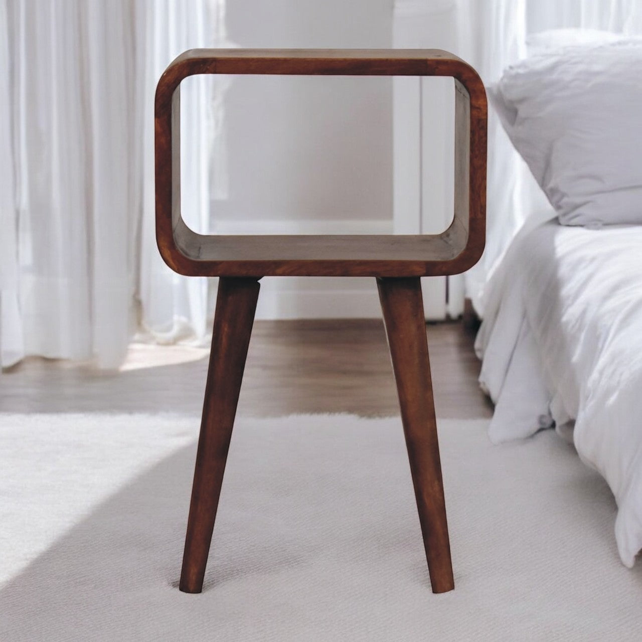 Solid Wood Mini Honey Caramel Curved Open Nightstand