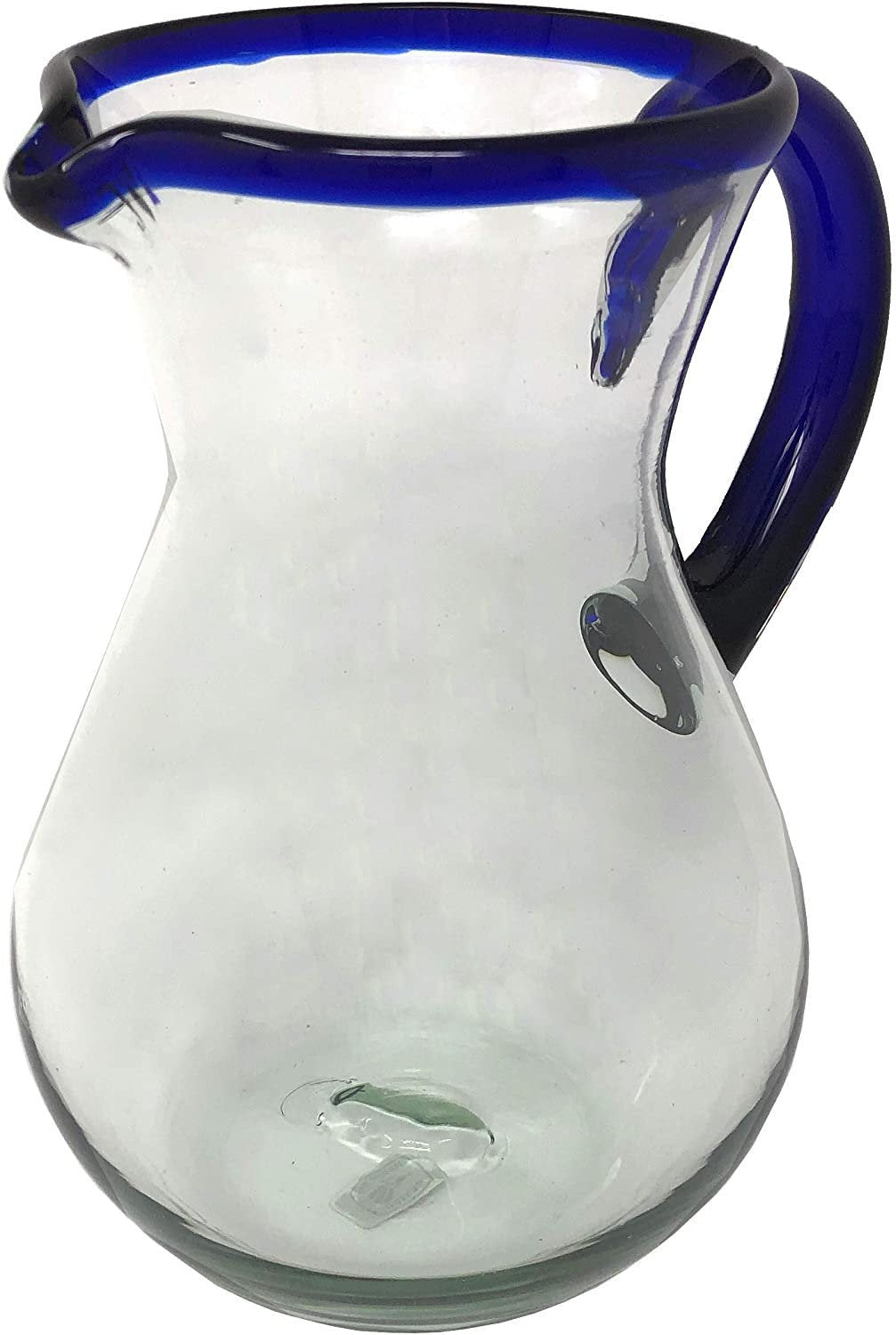 Cobalt Blue Rim & Handle Glass Pitcher