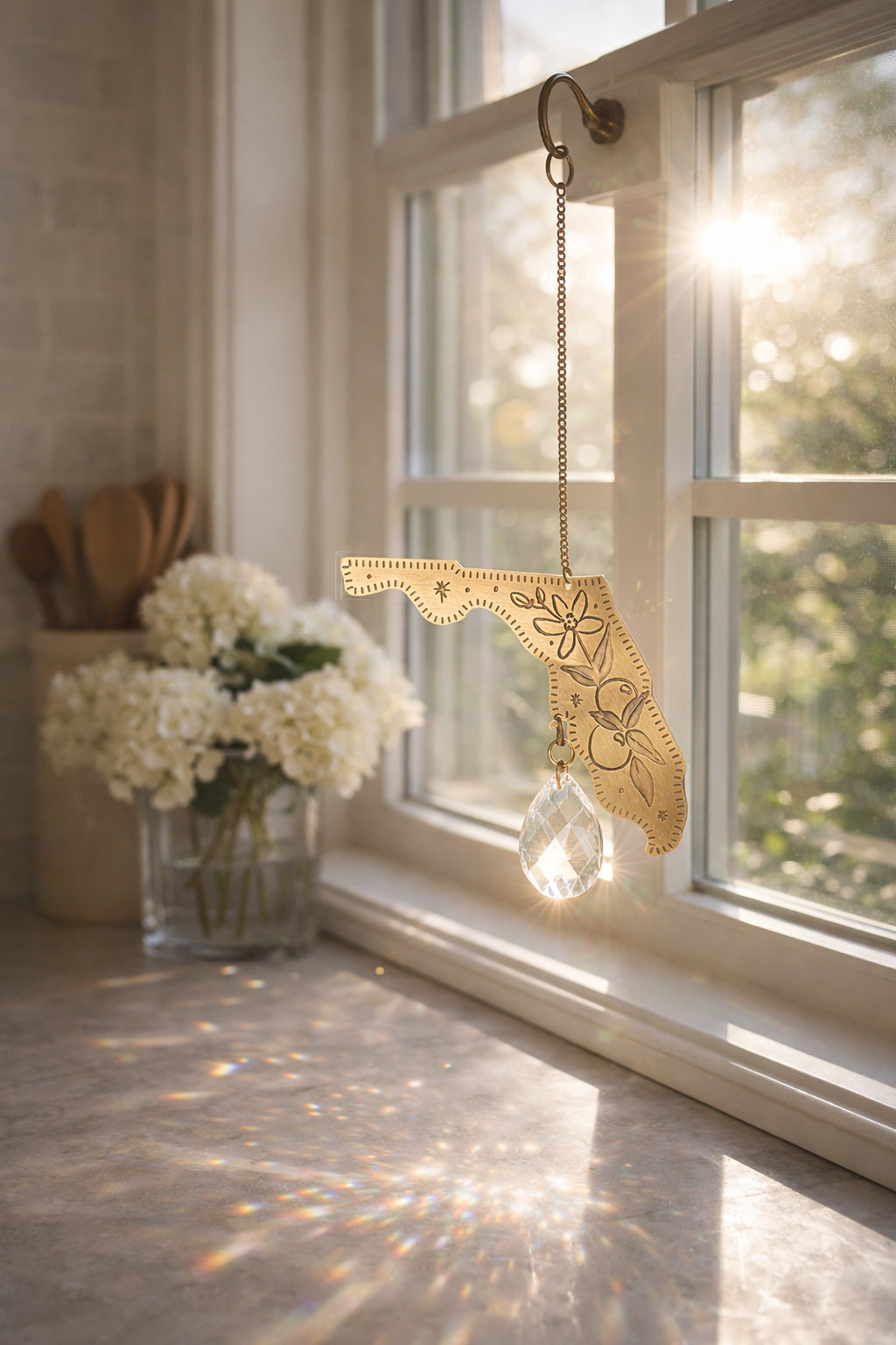 Florida State Orange Blossom Engraved Suncatcher