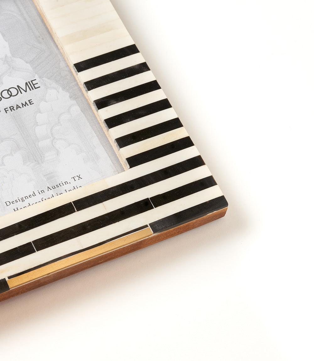 Mukhendu Stripe 4x6 Black & White Picture Frame - Handcrafted Bone - Osadia Concept Store