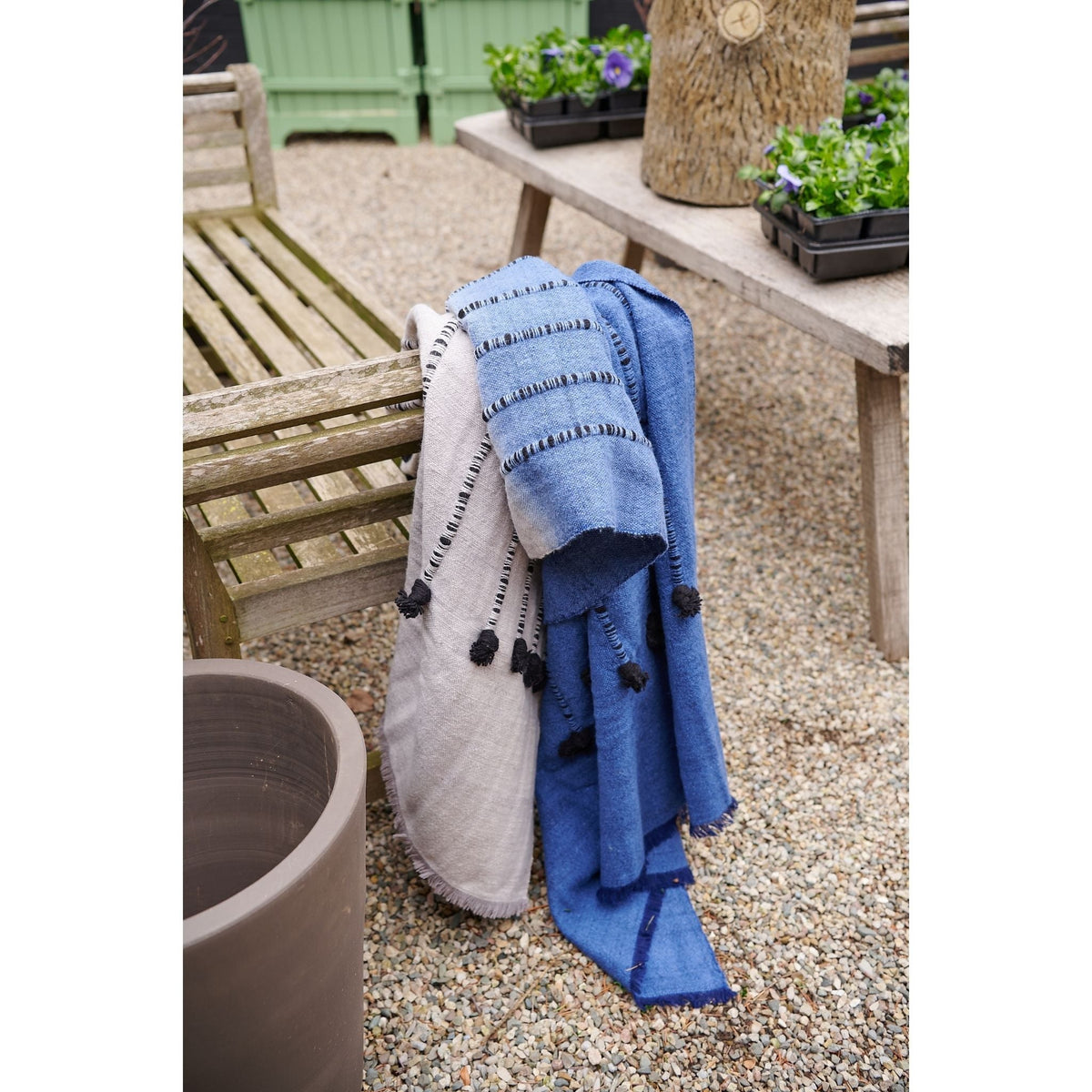 Mari Serene Blue Gray Calming Hues Hand Woven Hand Knotted Textured Merino Throw
