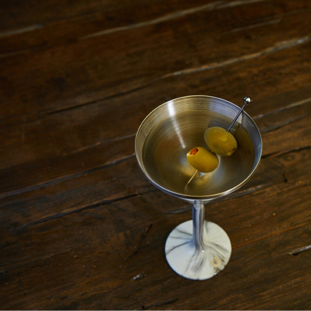 Stainless Steel Stemmed Martini Glass , Set of 2 - Marble
