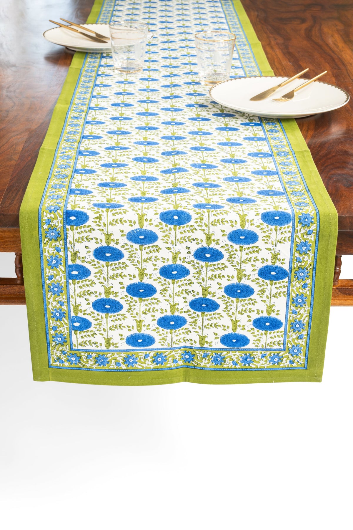 Blue Araminta Blockprint Table Runner