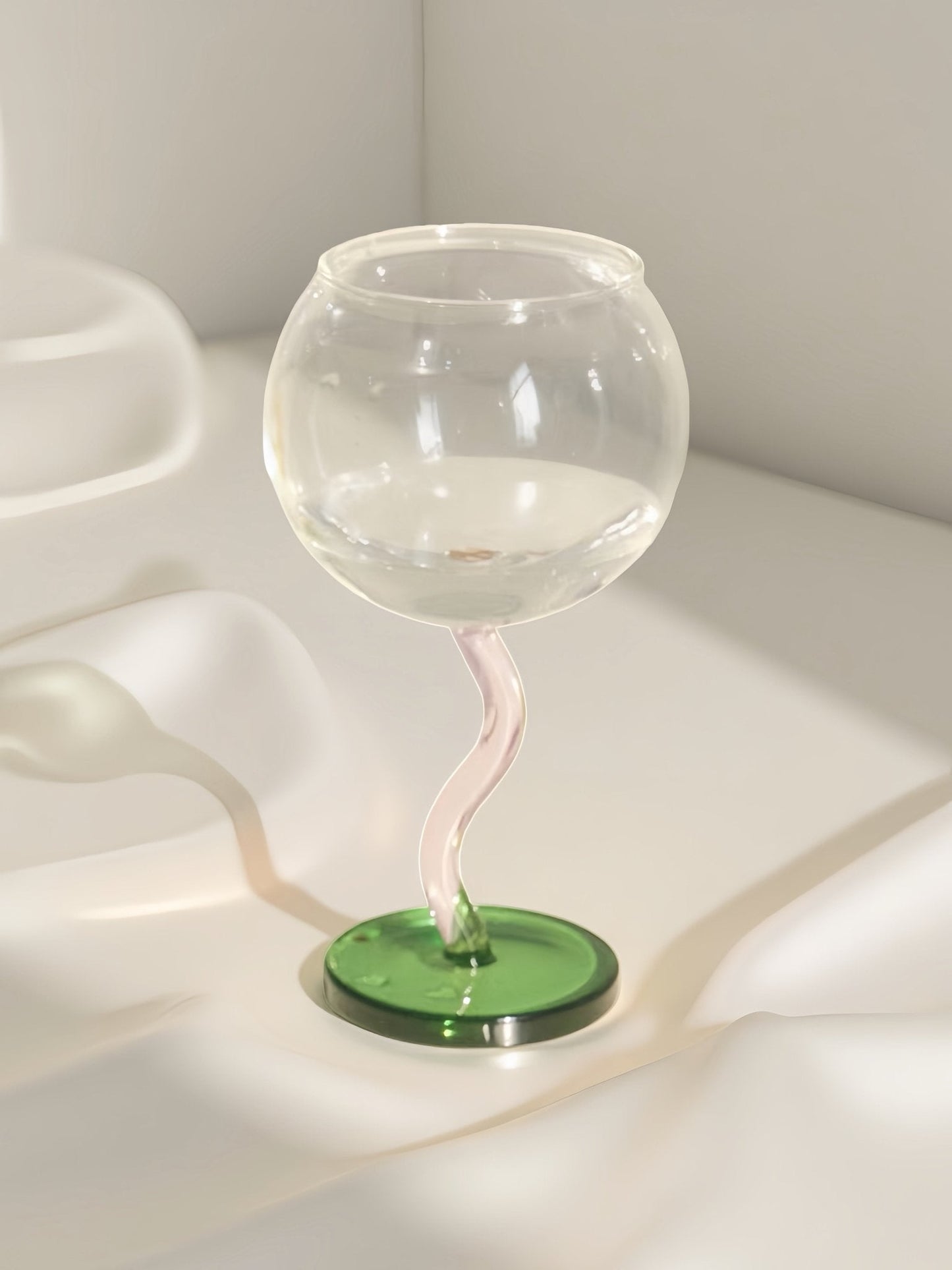 Handblown Bubble Wine Glass - Retro Whimsical Eclectic Wavy Stemmed Goblets