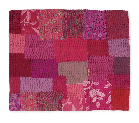 Printed Fray Vintage Cotton Kantha Placemat - Pink (Set of 2)