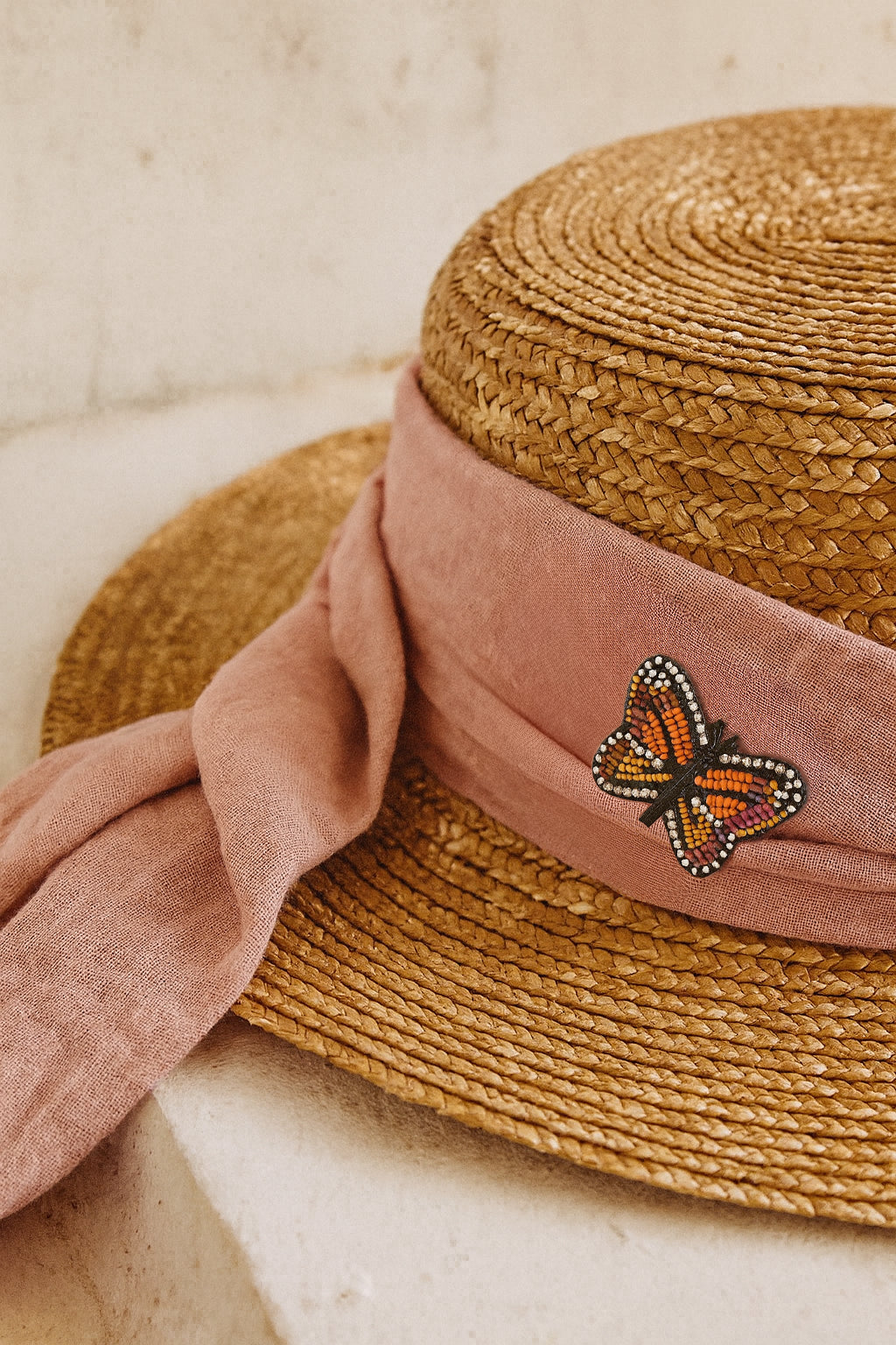 Bala Mani Beaded Butterfly Brooch Pin - Handmade
