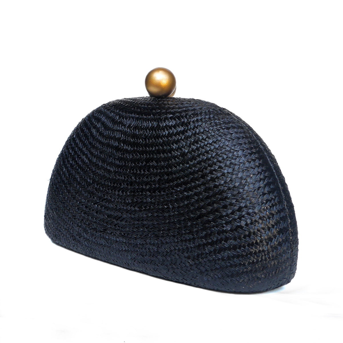 THE HELENA — Black Woven Straw Clutch with Gold Ball Clasp
