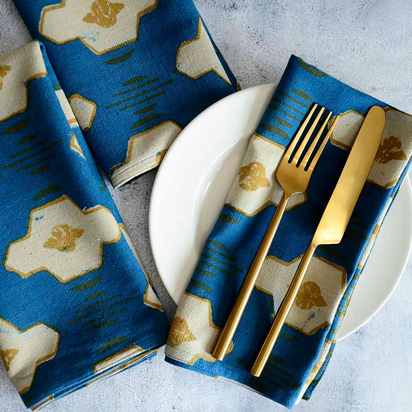 Modern Block Print Cloth Napkins (Set of 4) - Hopi Blue