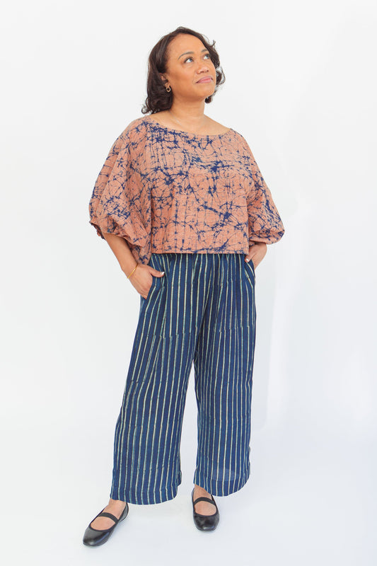 Hand-Batik Artisan Handwoven Cotton Crinkle Crop Blouse