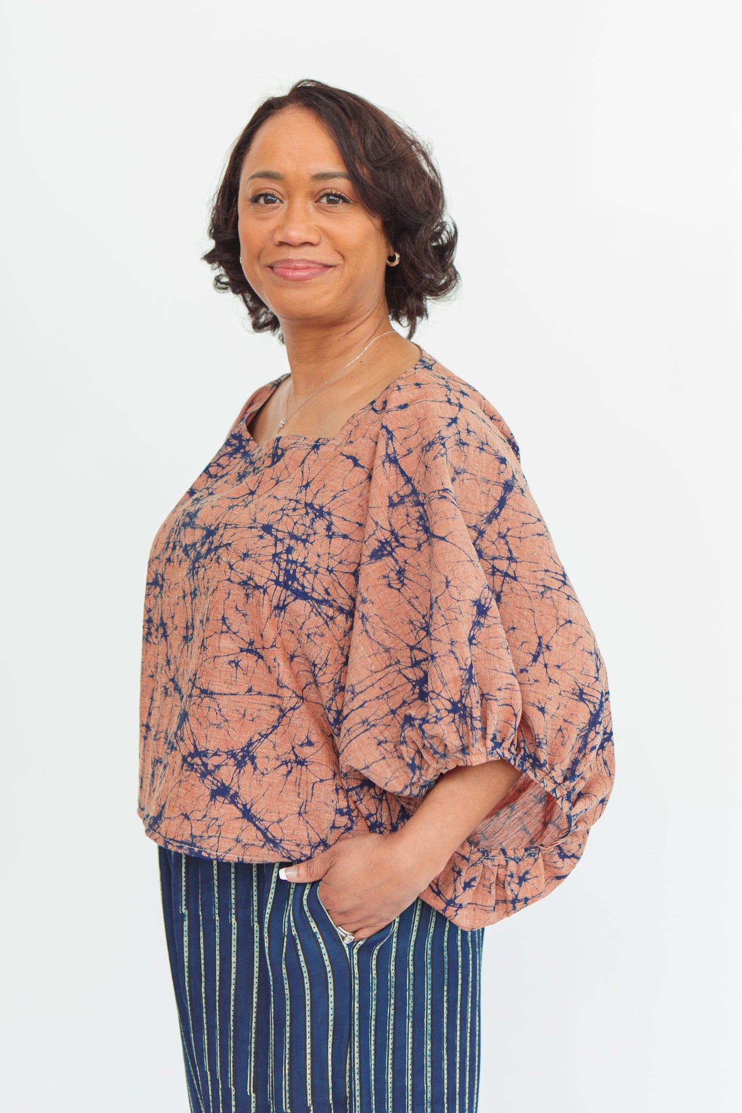 Hand-Batik Artisan Handwoven Cotton Crinkle Crop Blouse