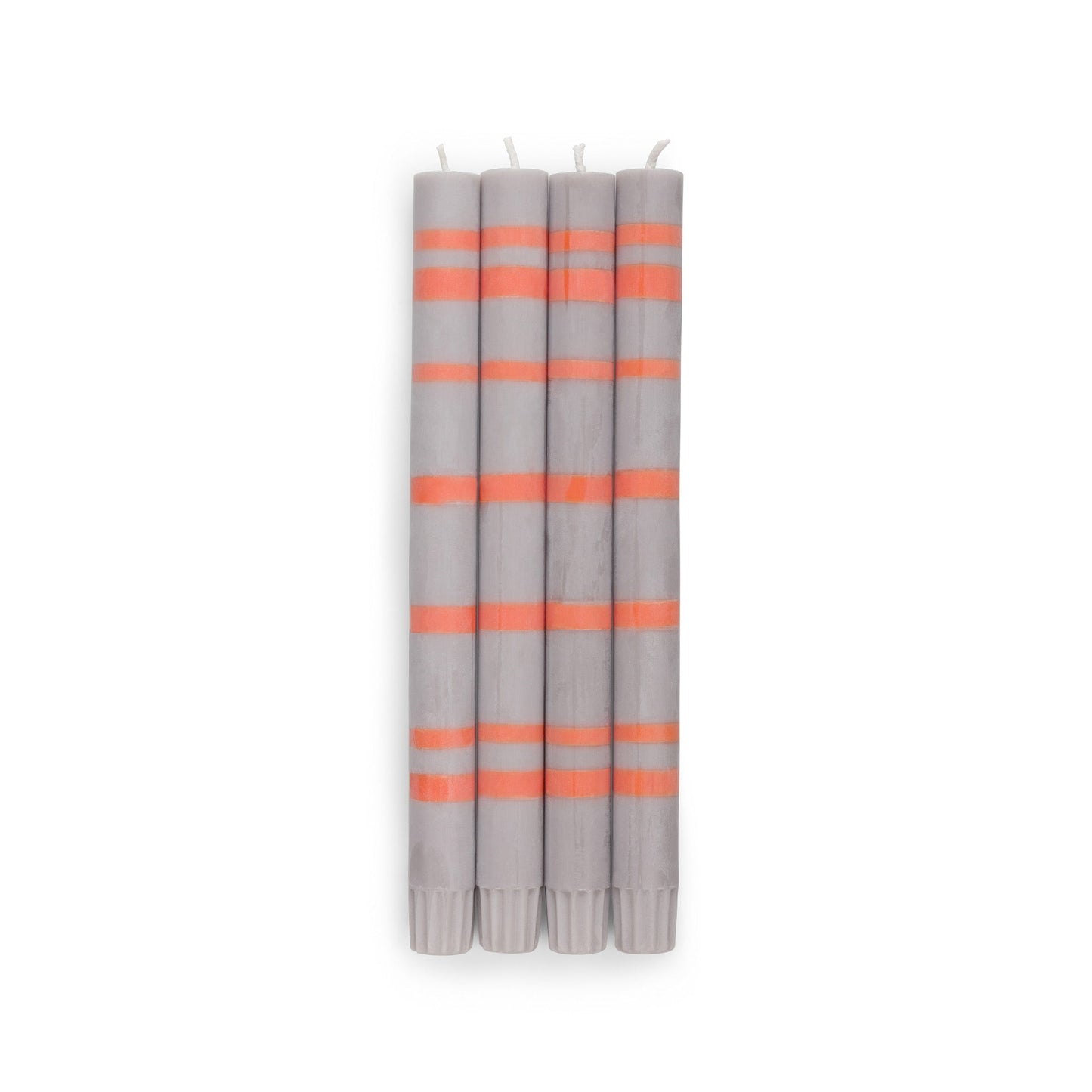 Striped Dinner Candles in Willow Grey and Orange Flame