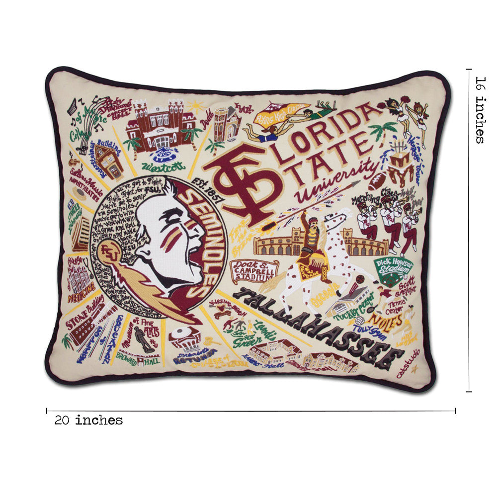 Florida State University (FSU) Collegiate Hand-Embroidered Pillow