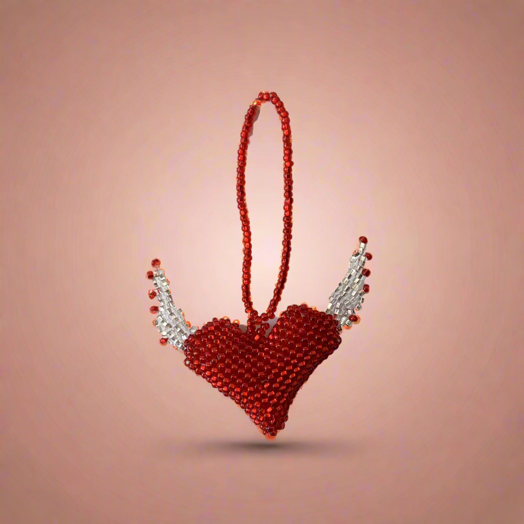 Flying Heart Seed Bead Artisan Made Ornament - Guatemala - Osadia Concept Store