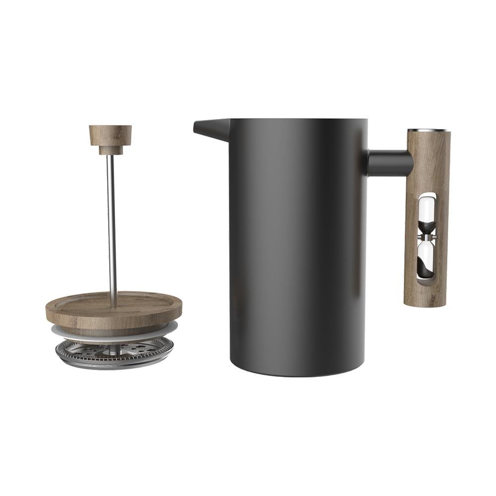 French Press with Timer - Stainless Steel - Black