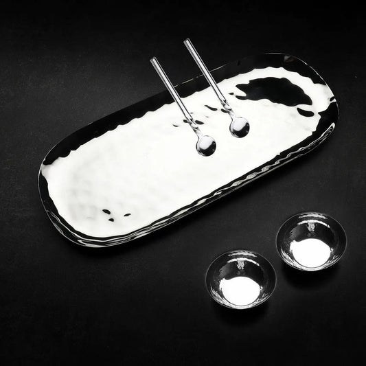 Polished Hammered Stainless Steel 5 PC Condiment Set
