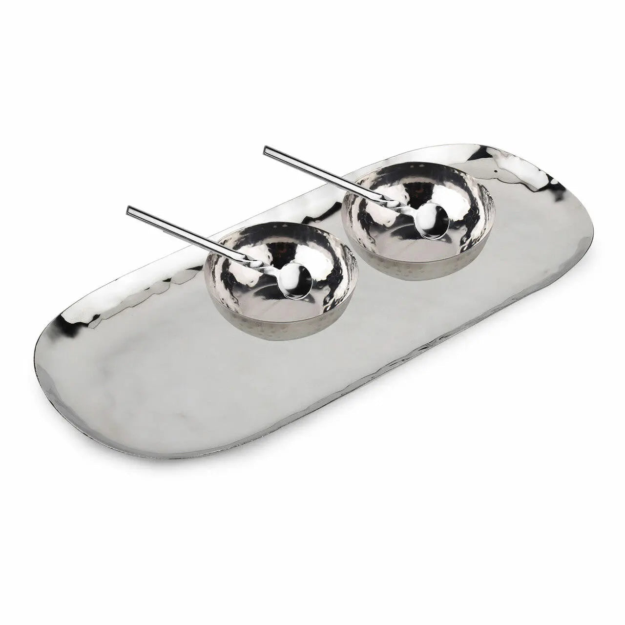 Polished Hammered Stainless Steel 5 PC Condiment Set