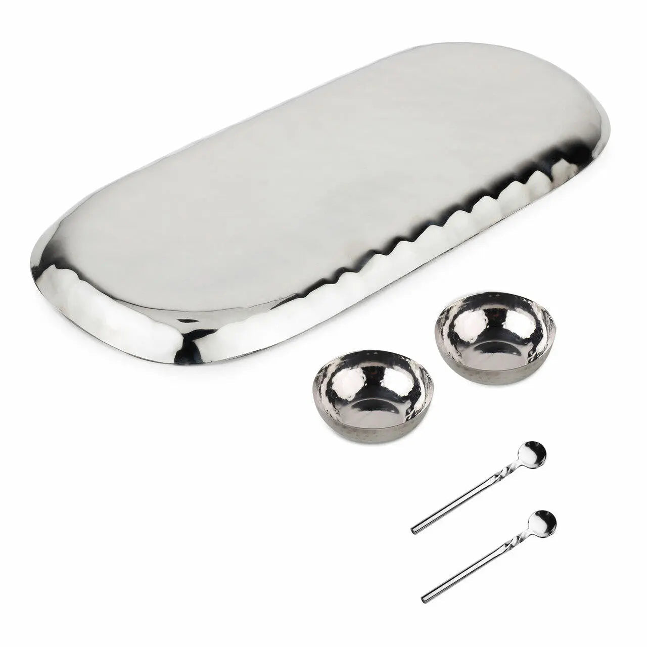 Polished Hammered Stainless Steel 5 PC Condiment Set