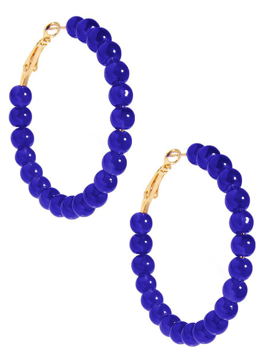 Glass Bead Hoop Earrings - Cobalt