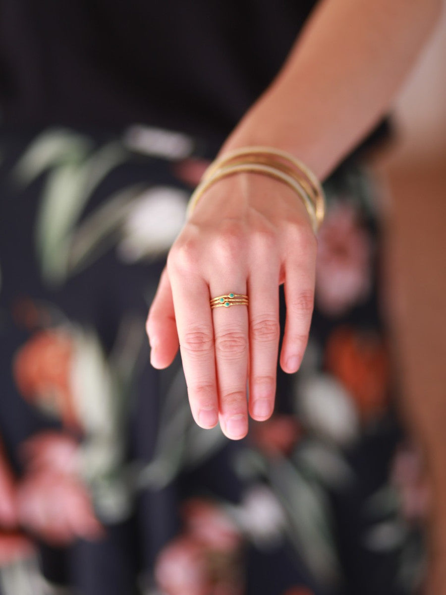 Tiny Stone Gold Stacking Ring Set - Tourmaline