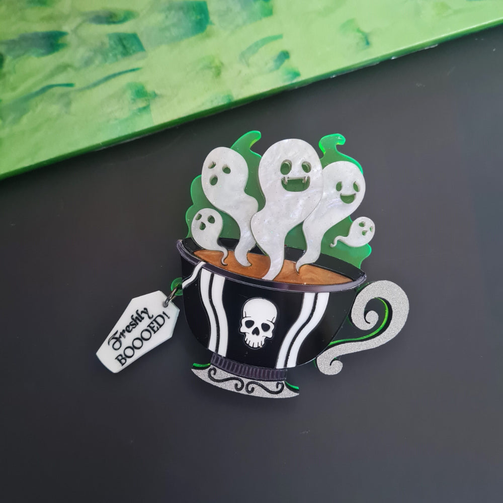Gothic Ghost Teacup Brooch by Cherryloco