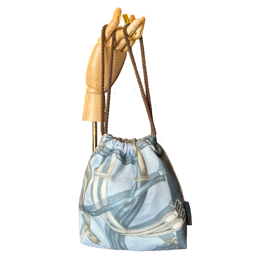 Equestrian Gray Vintage Scarf Drawstring Crossbody Bag