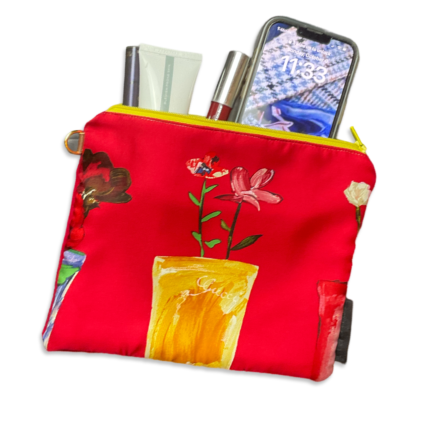 Red Floral Vintage Silk Scarf All-Around Bag
