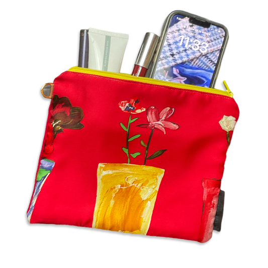 Red Floral Vintage Silk Scarf All-Around Bag