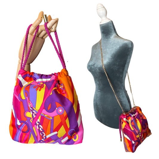 Pop Art Equestrian Vintage Scarf Drawstring Crossbody Bag