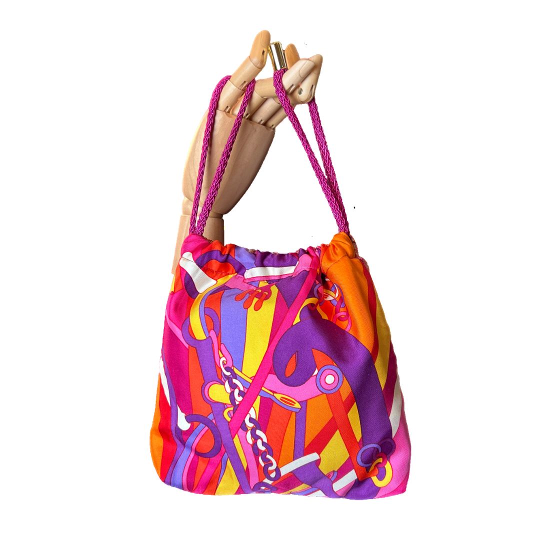 Pop Art Equestrian Vintage Scarf Drawstring Crossbody Bag