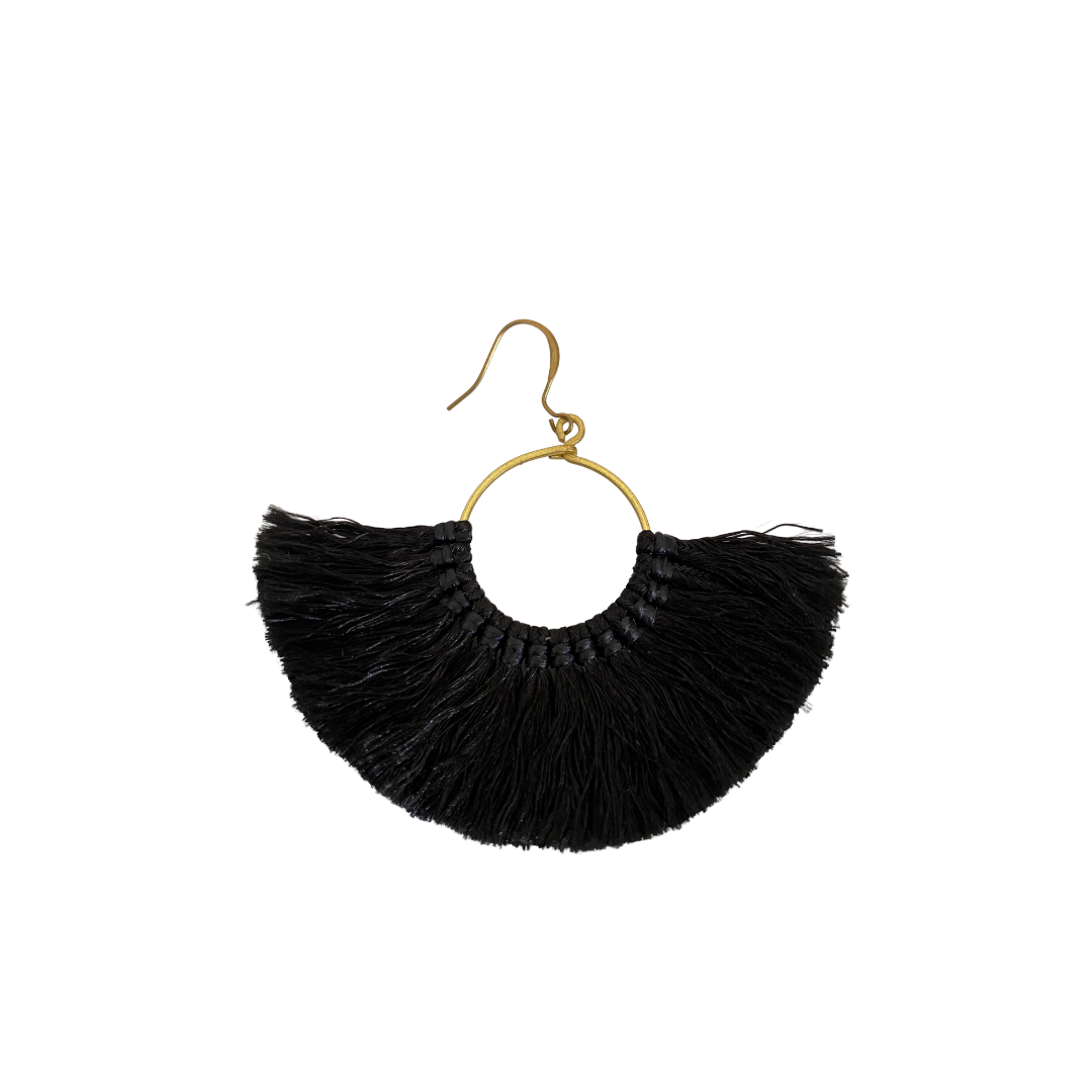 Half Moon Silk Tassel Earrings - Thailand