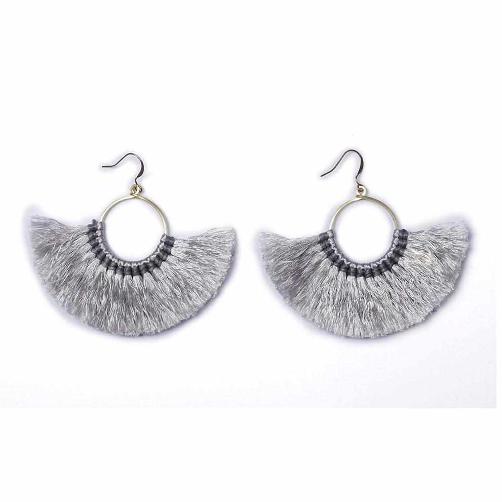 Half Moon Silk Tassel Earrings - Thailand