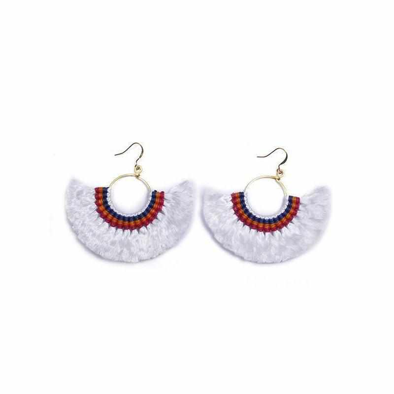 Half Moon Silk Tassel Earrings - Thailand