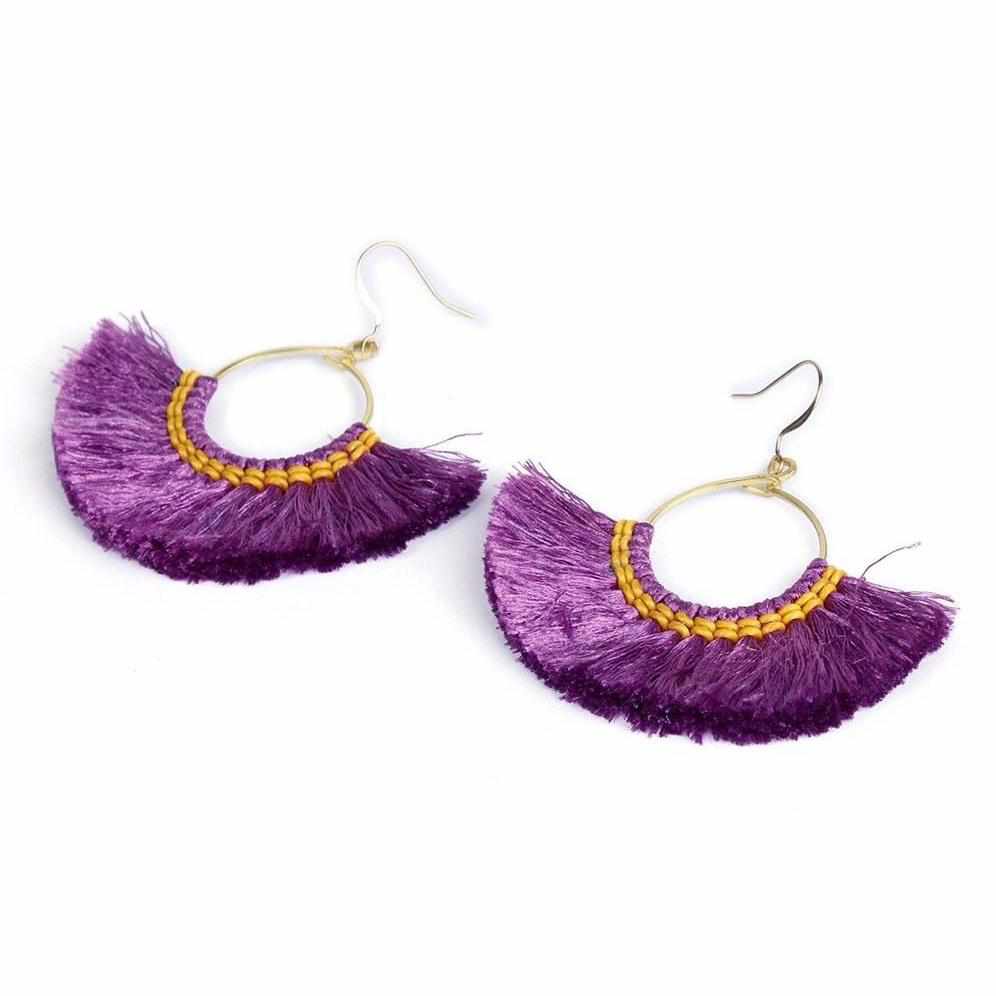 Half Moon Silk Tassel Earrings - Thailand