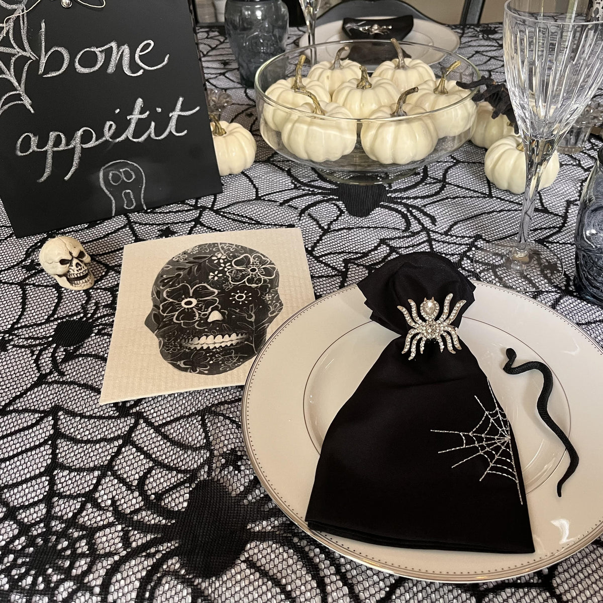 Black Flower Skull Swedish Dishcloth | Halloween & Dia de los Muertos