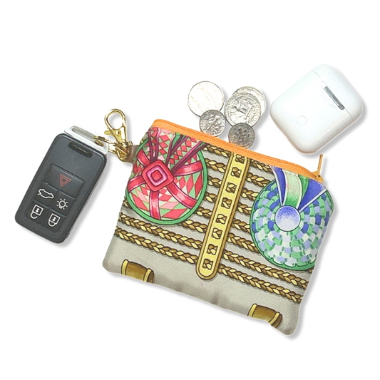 Rubans du Cheval Beige Vintage Silk Scarf Coffee Run Keychain Bag