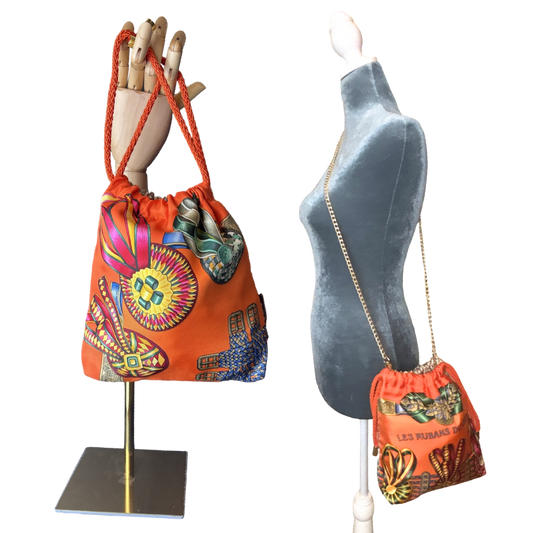 Rubans du Cheval Orange Vintage Scarf Drawstring Crossbody Bag