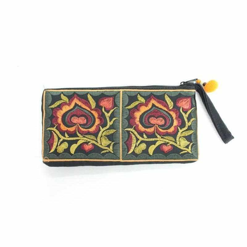 Hmong Embroidered Rectangle Small Wristlet Assorted - Thailand