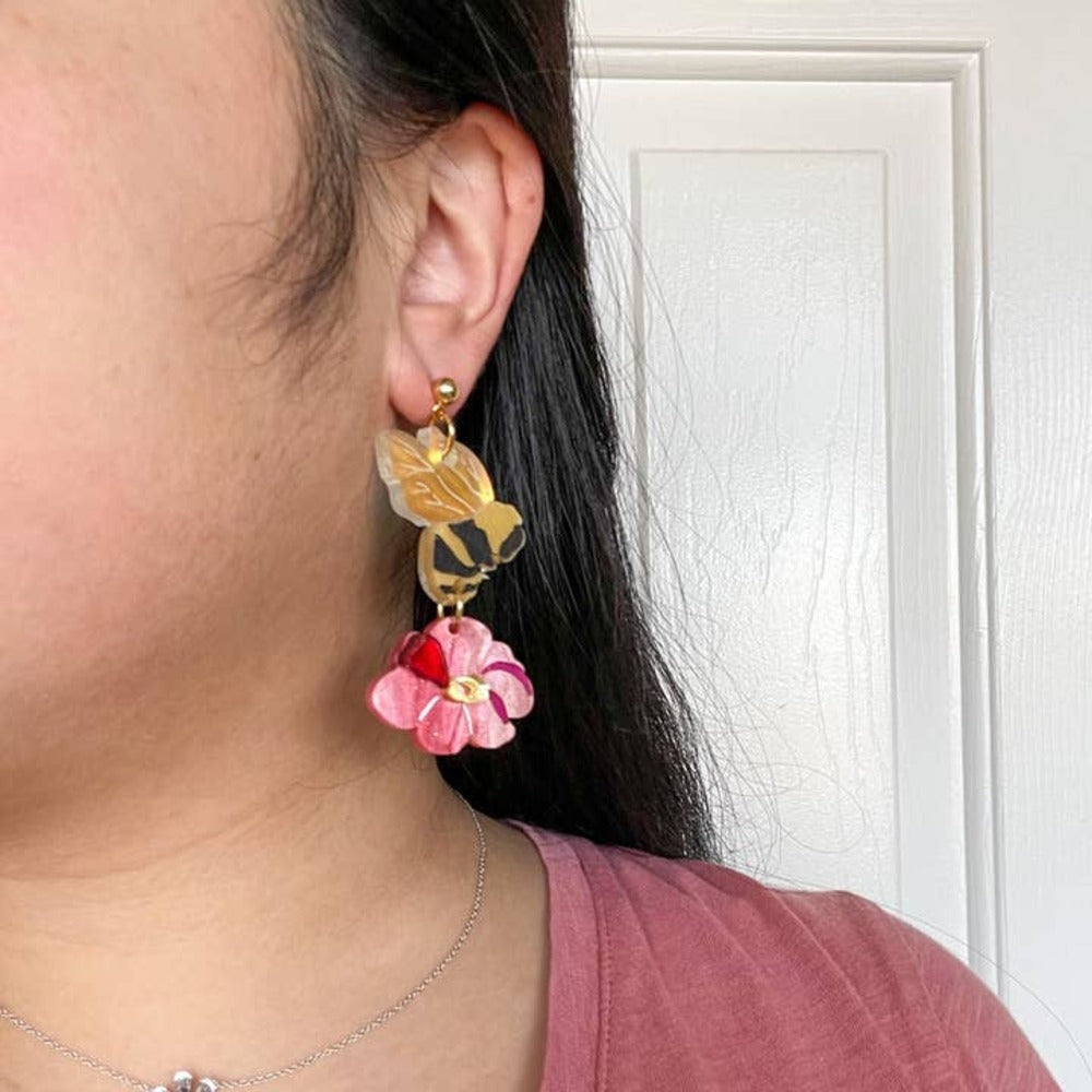 Honey Bee Flower Acrylic Earrings