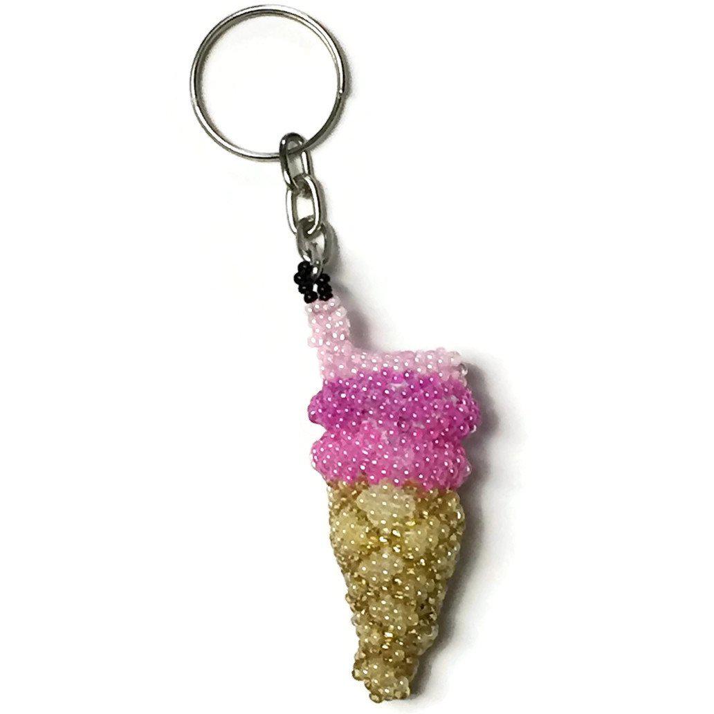 Ice Cream Cone Seed Bead Keychain - Guatemala