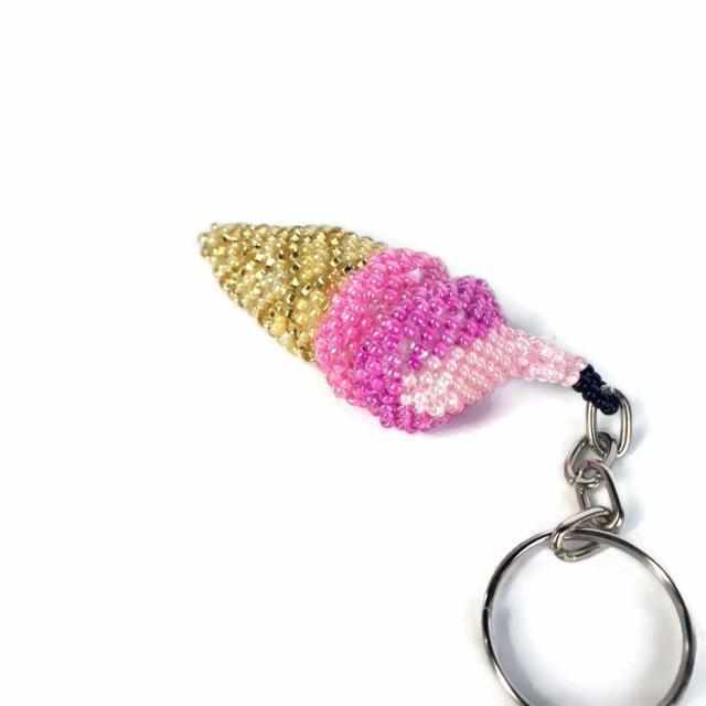 Ice Cream Cone Seed Bead Keychain - Guatemala