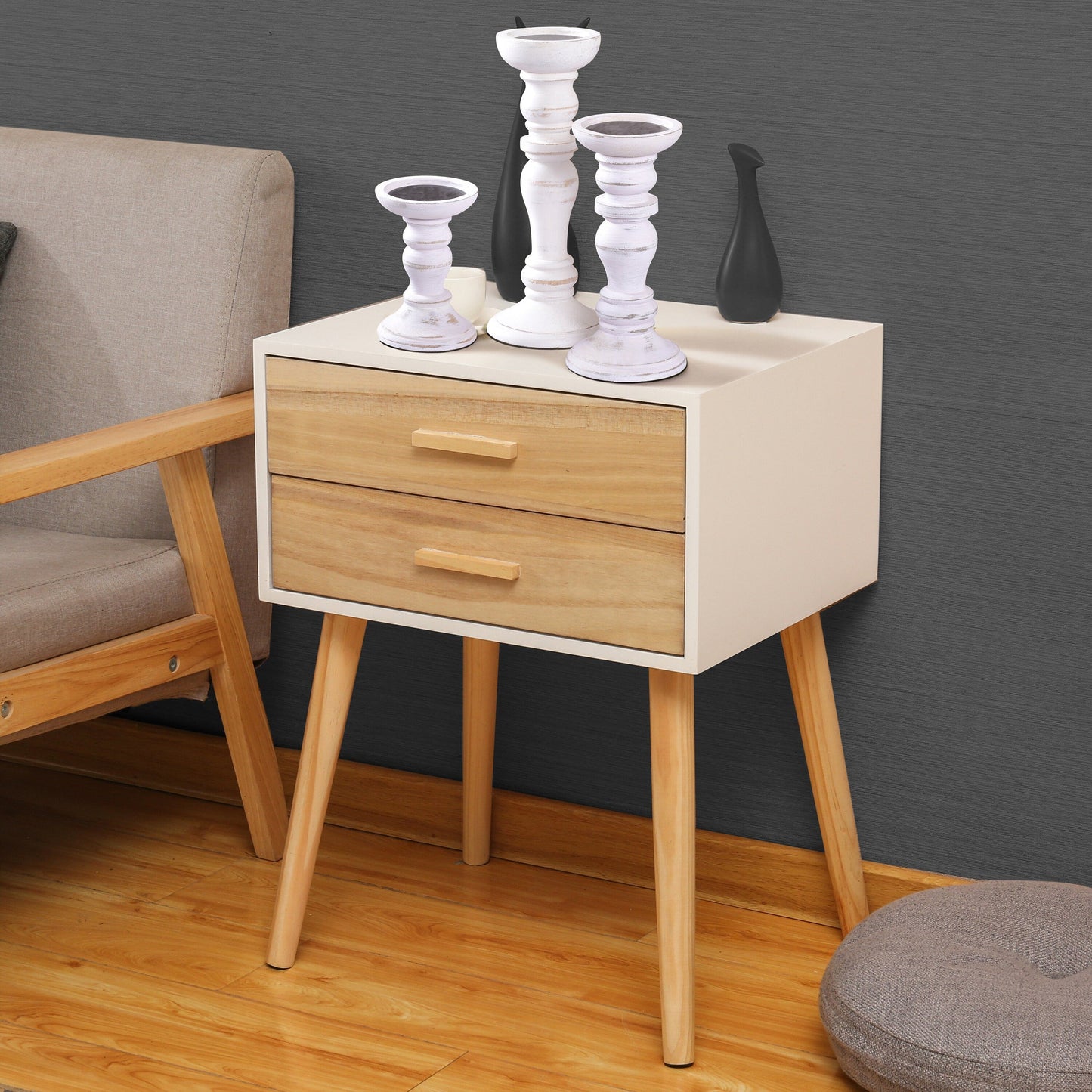 Aisha Pillar Candleholder Set - Whitewash